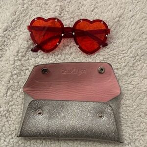 Heart-Shaped Red Sunglasses with Glitter Case